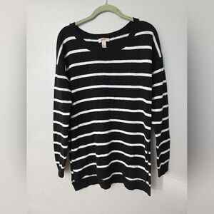 Arizona Jeans Vintage 90s Womens L Striped Knit Cotton Bld Sweater Black White